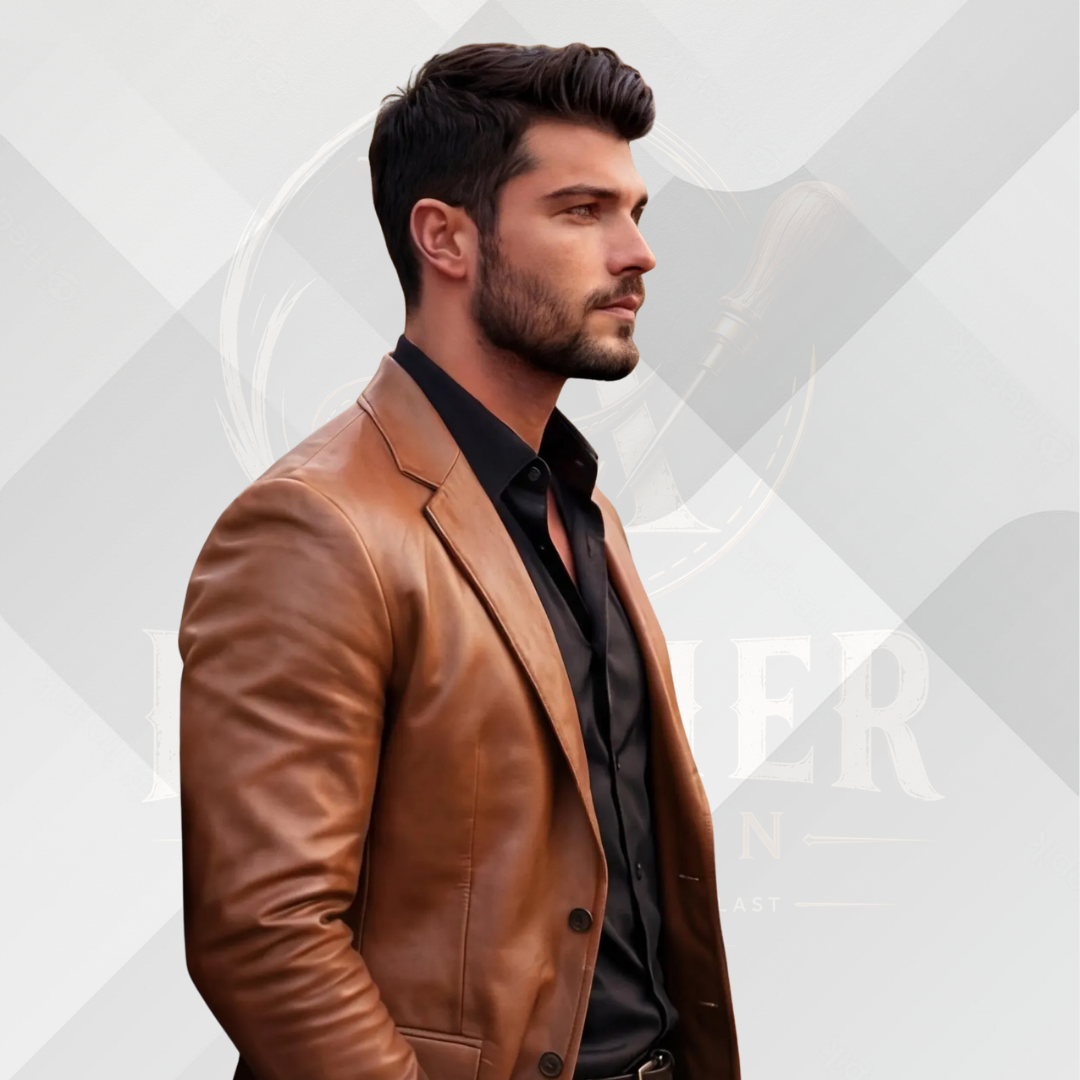 Men's Cognac Genuine Lambskin Leather Blazer