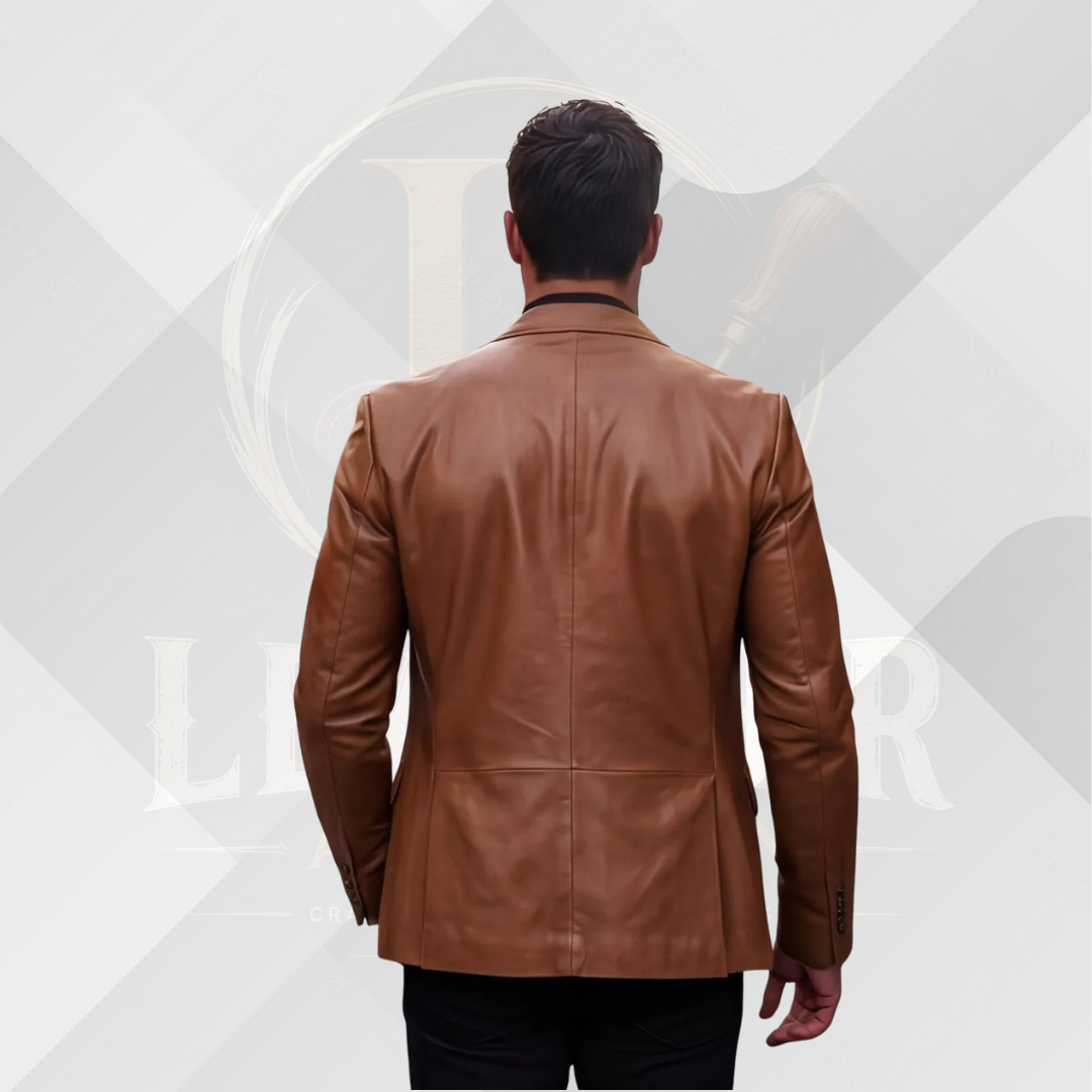 Men's Cognac Genuine Lambskin Leather Blazer