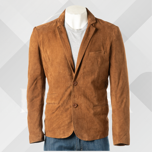 Men's Tan Genuine Suede Leather Blazer