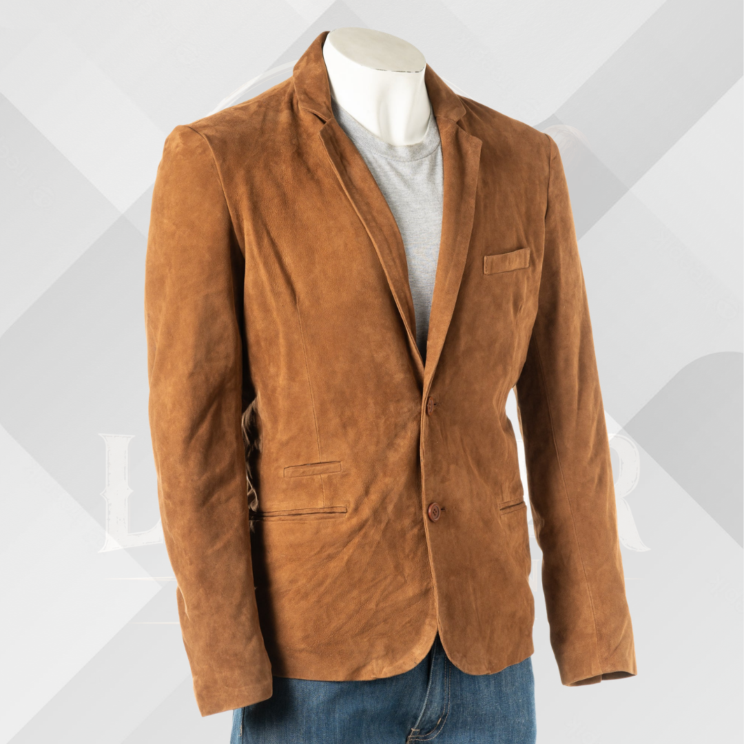 Men's Tan Genuine Suede Leather Blazer