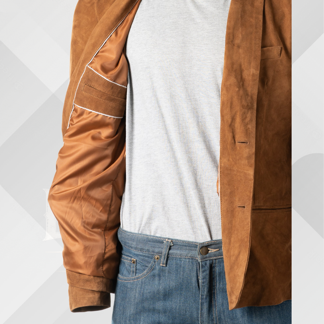 Men's Tan Genuine Suede Leather Blazer