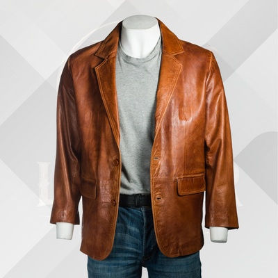 Men's Handmade Antique Cognac Sheep Nappa Leather Blazer