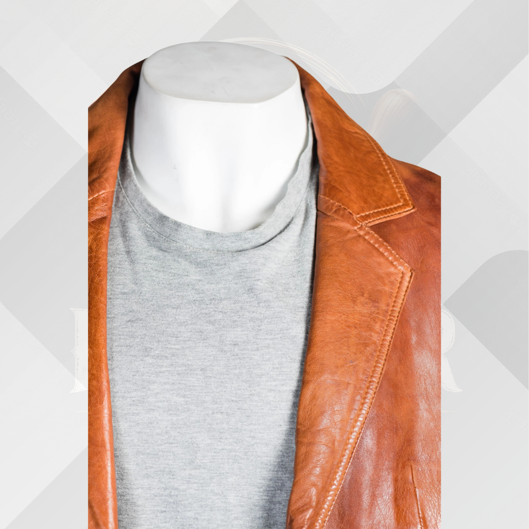 Men's Handmade Antique Cognac Sheep Nappa Leather Blazer