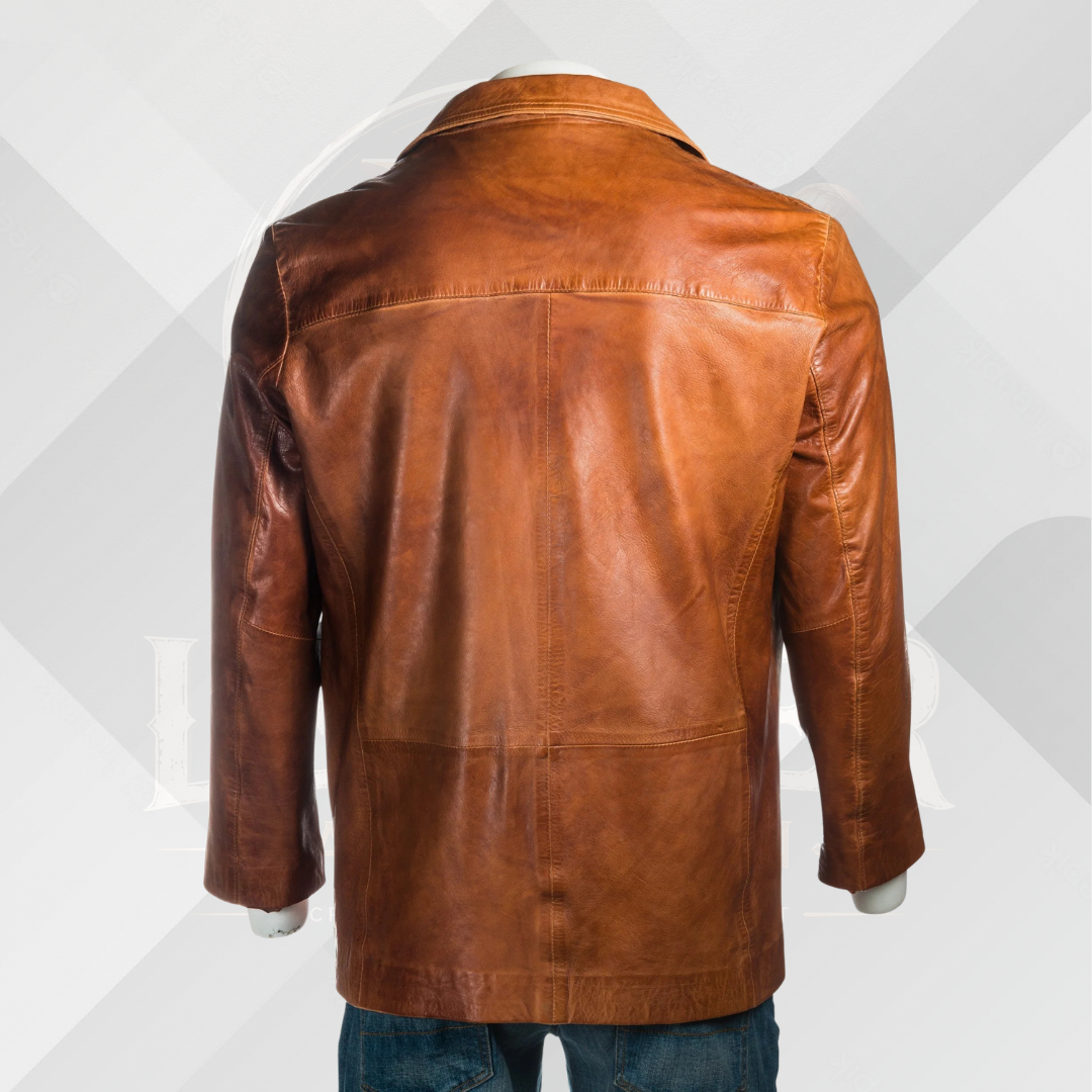 Men's Handmade Antique Cognac Sheep Nappa Leather Blazer