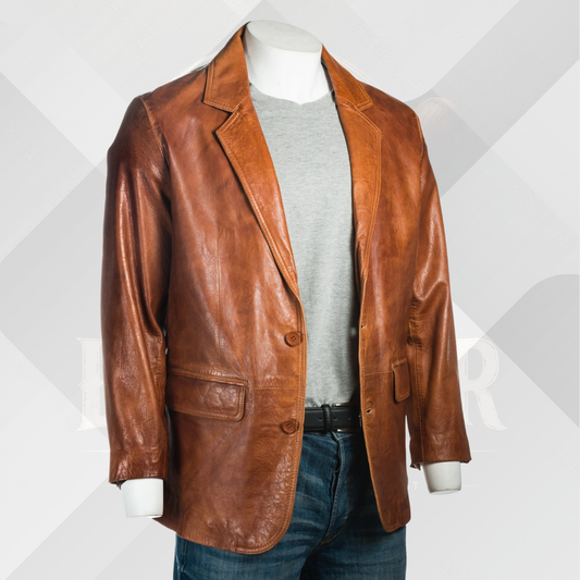 Men's Handmade Antique Cognac Sheep Nappa Leather Blazer