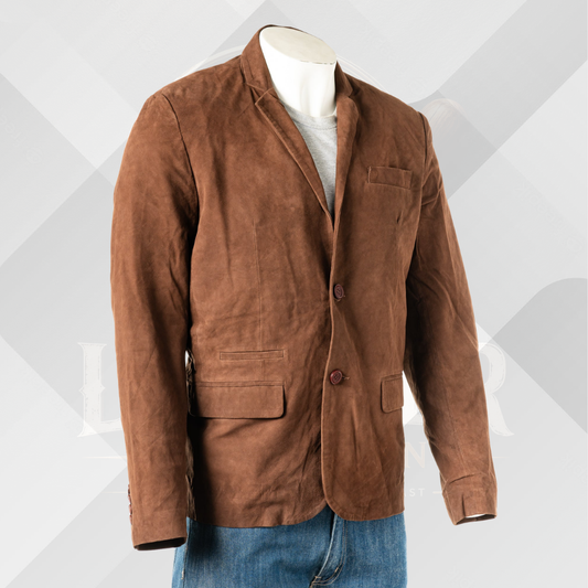 Men's Brown Tailored Sheep Suede Leather Blazer