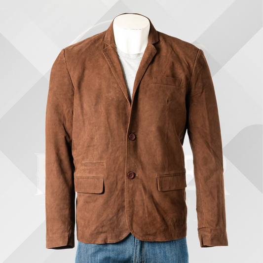 Men's Brown Tailored Sheep Suede Leather Blazer