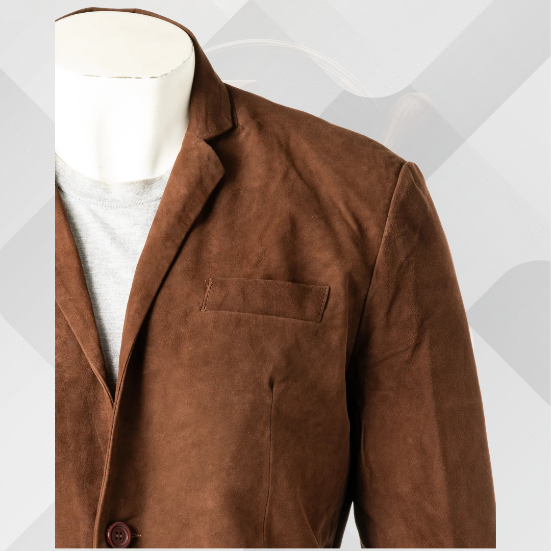 Men's Brown Tailored Sheep Suede Leather Blazer