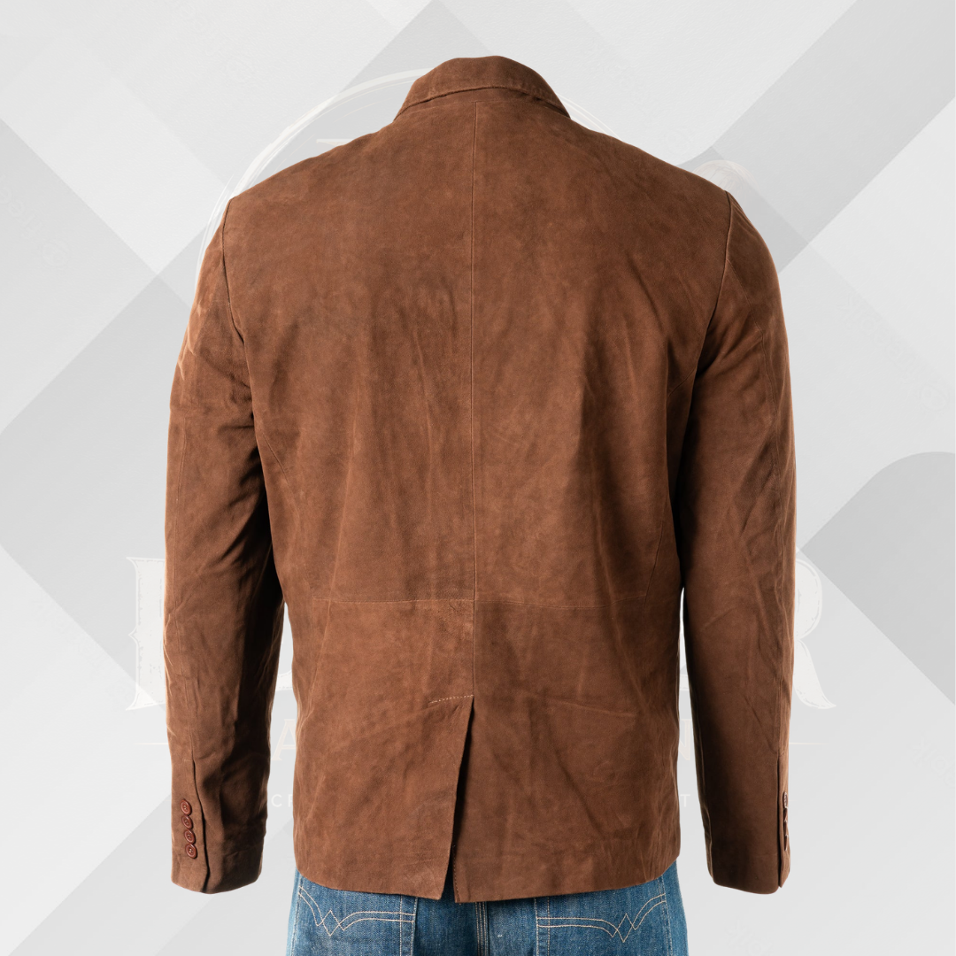 Men's Brown Tailored Sheep Suede Leather Blazer
