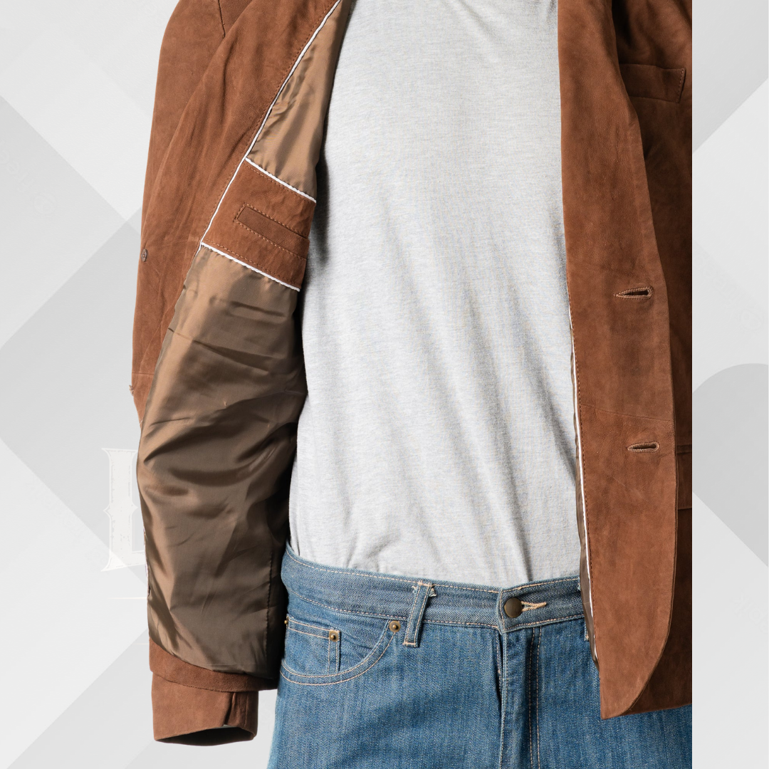 Men's Brown Tailored Sheep Suede Leather Blazer