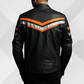 Men's Black Leather Motorcycle Jacket – Orange Silver Stripe
