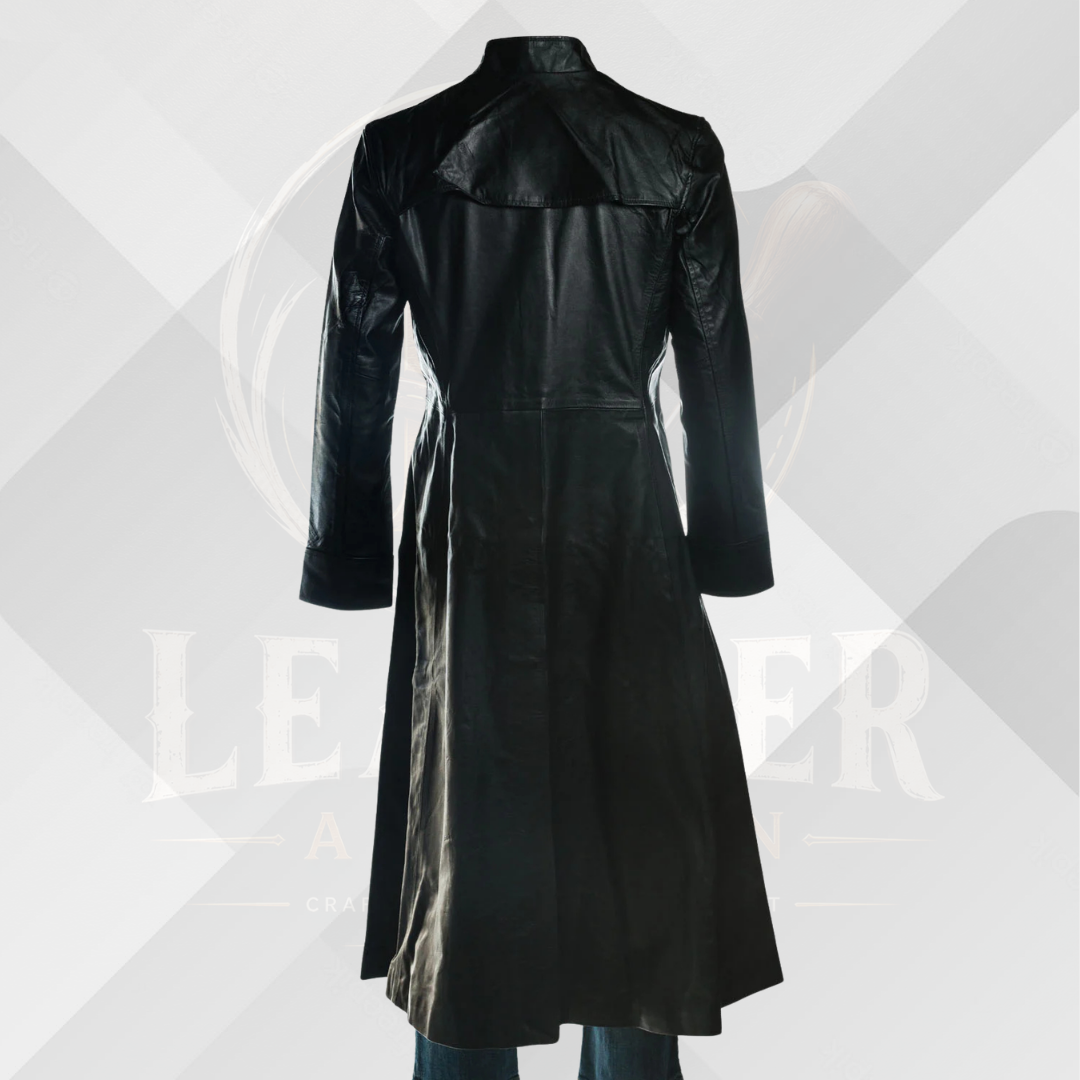 Men's Black Full Length Genuine Leather Matrix Coat