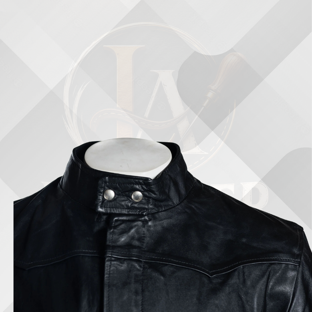 Men's Black Full Length Genuine Leather Matrix Coat