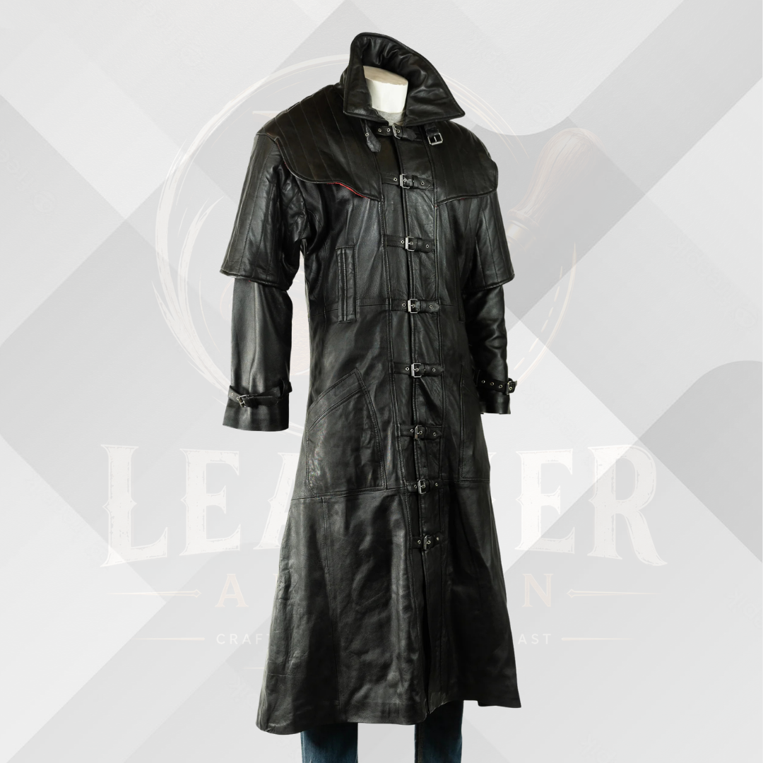 Men's Black Full Length Genuine Leather Duster Coat