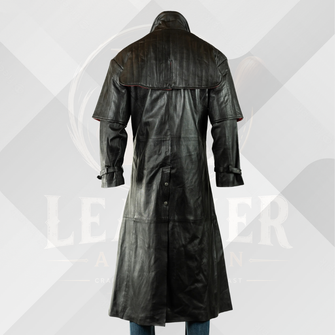 Men's Black Full Length Genuine Leather Duster Coat