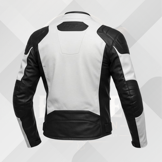 Men's Black White Motorcycle Leather Jacket – Genuine Cowhide