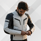Men's Black White Motorcycle Leather Jacket – Genuine Cowhide