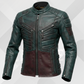 Men's Green Burgundy Motorcycle Leather Jacket – Slim Fit