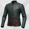 Men's Green Burgundy Motorcycle Leather Jacket – Slim Fit