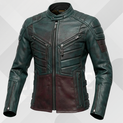 Men's Green Burgundy Motorcycle Leather Jacket – Slim Fit