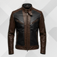 Men's Brown Black Leather Cafe Racer Jacket – Genuine Sheep Leather