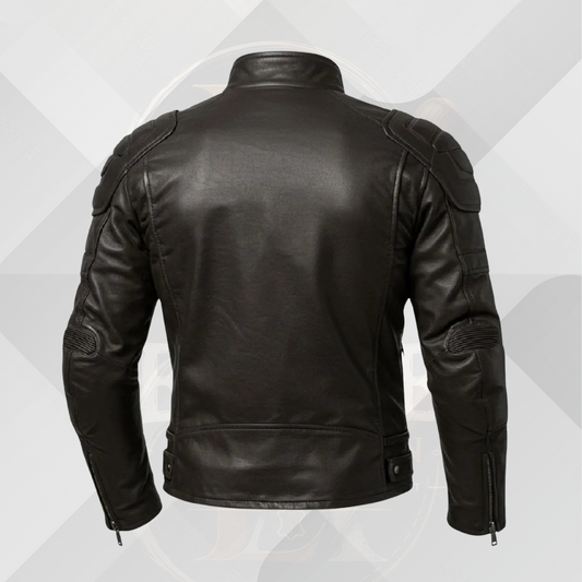 Men's Black Leather Biker Jacket – Classic Motorcycle Coat