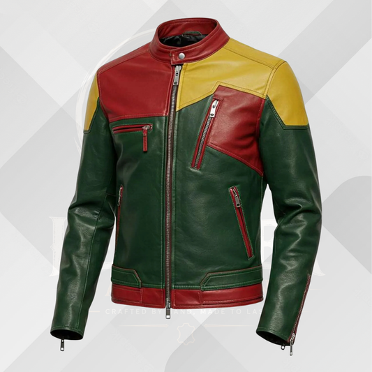 Men's Retro Multicolor Cafe Racer Leather Jacket – Genuine Sheep Leather