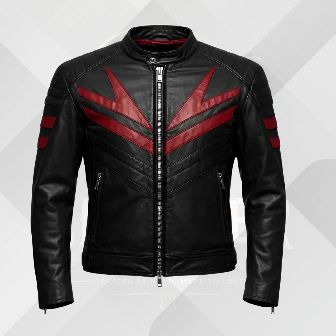 Men's Black Cowhide Cafe Racer Jacket – Red Stripe Handmade