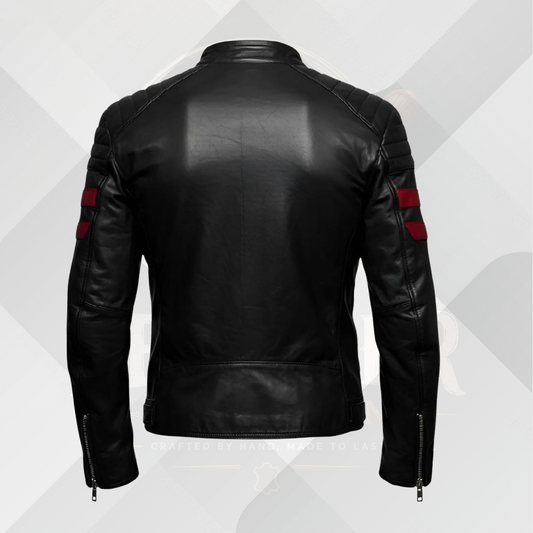 Men's Black Cowhide Cafe Racer Jacket – Red Stripe Handmade