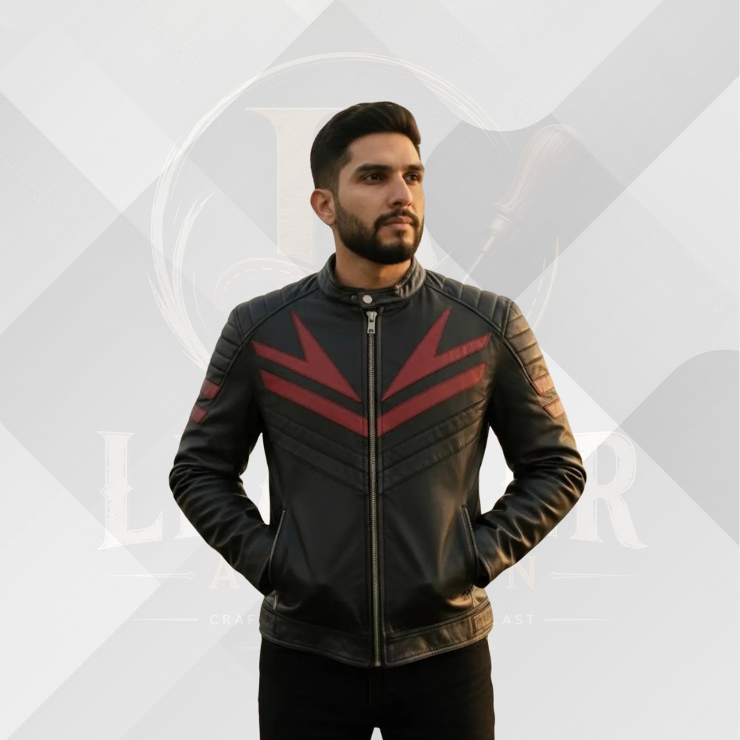 Men's Black Cowhide Cafe Racer Jacket – Red Stripe Handmade