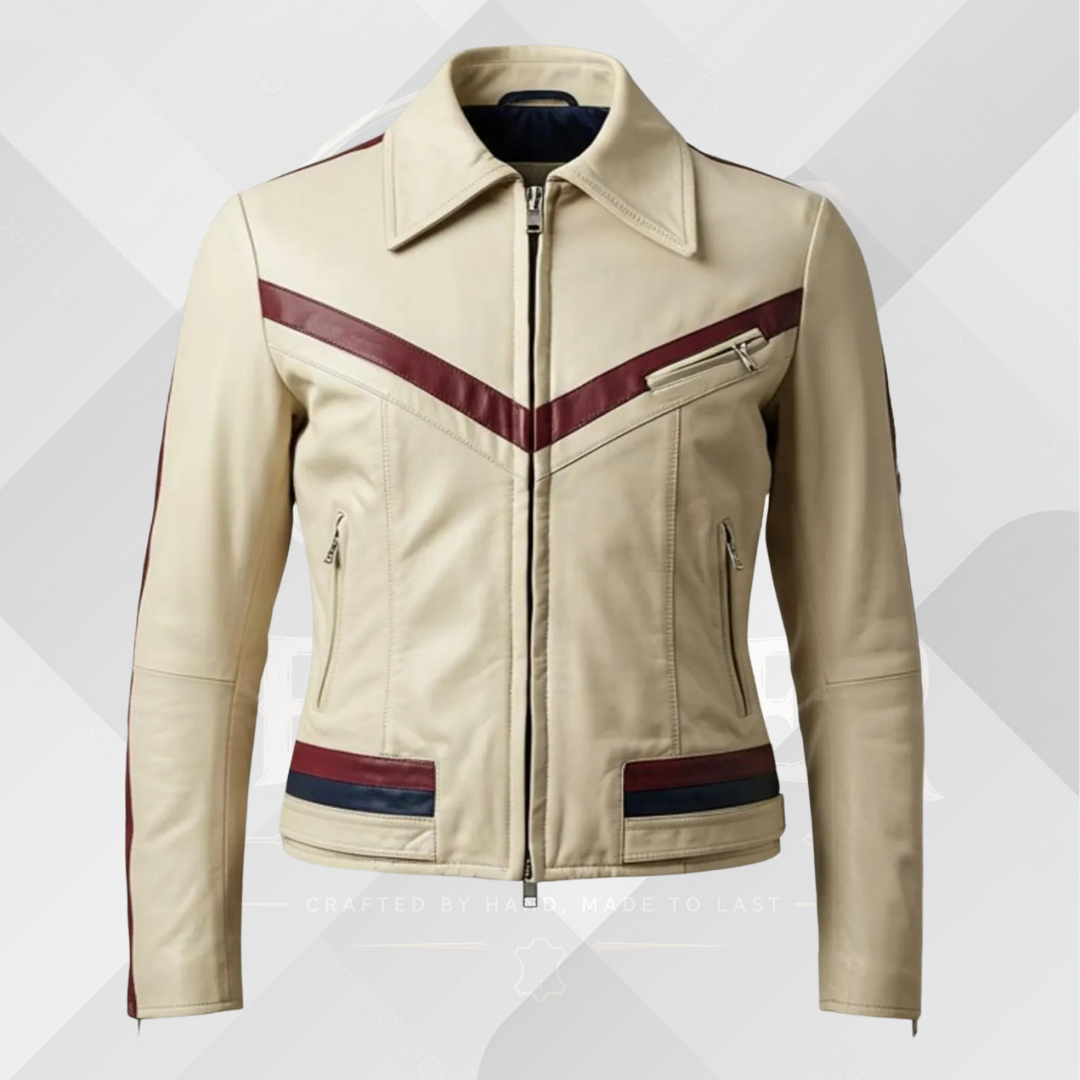 Men's Cream Motorcycle Leather Jacket – Retro Racing Cowhide