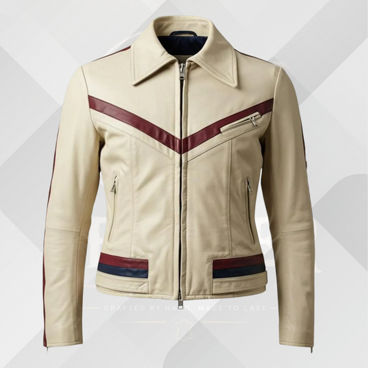 Men's Cream Motorcycle Leather Jacket – Retro Racing Cowhide