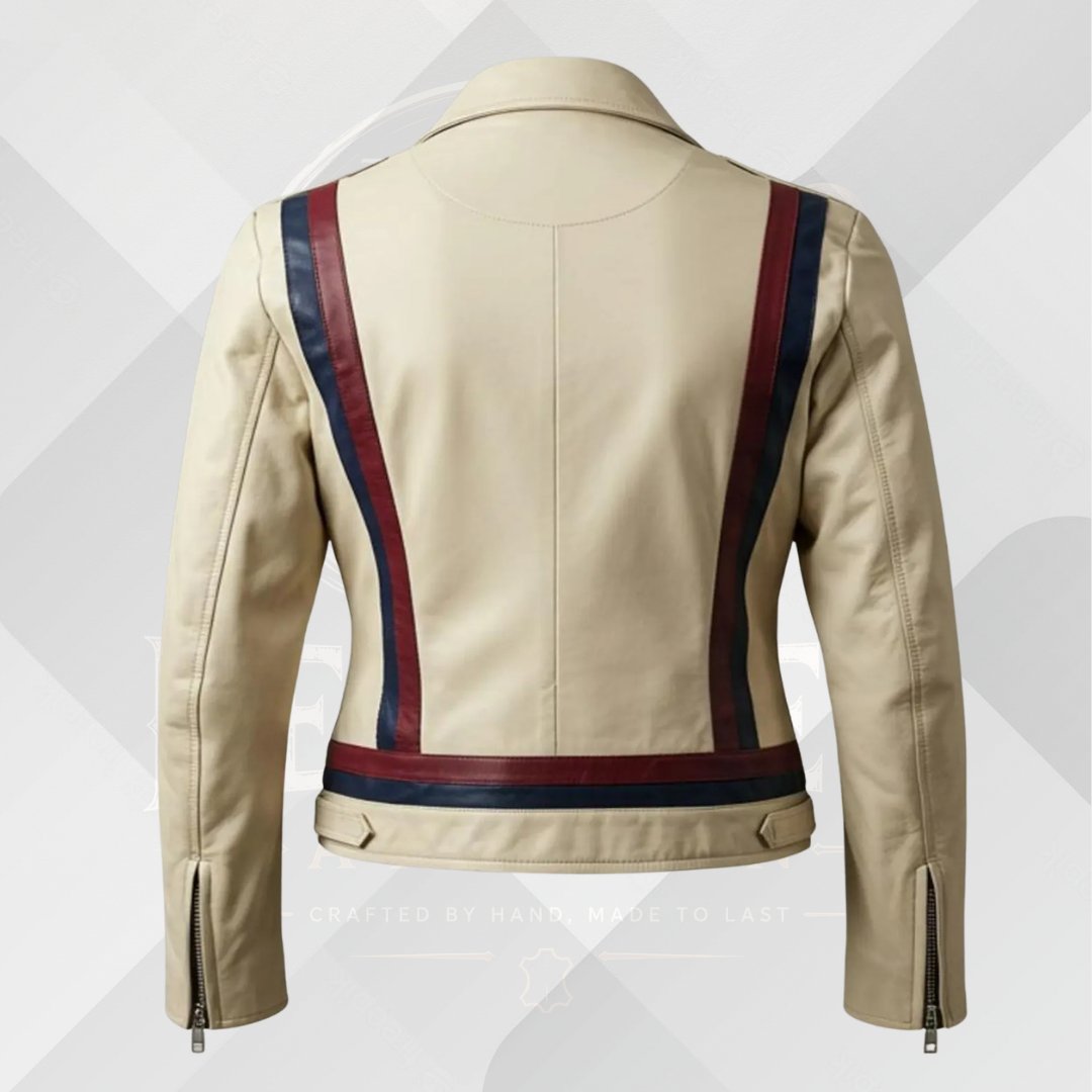 Men's Cream Motorcycle Leather Jacket – Retro Racing Cowhide
