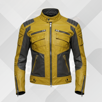Men's Yellow Black Leather Cafe Racer Jacket – Handmade