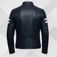 Men's Blue Leather Moto Jacket – White Stripe Cafe Racer