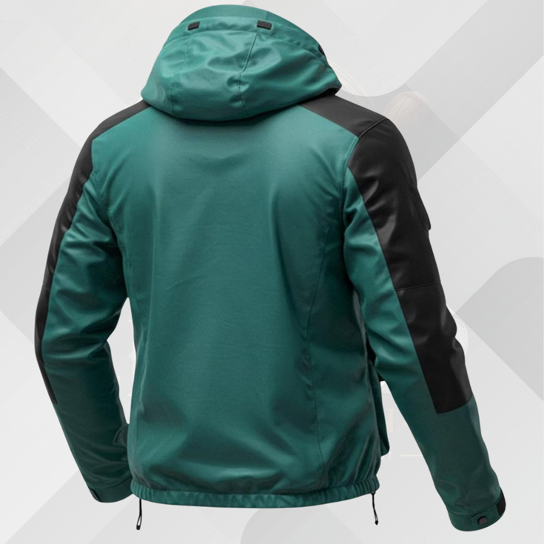 Handmade Men's Green Black Leather Hooded Jacket