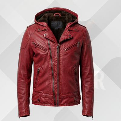 Handmade Men's Scarlet Red Leather Motorcycle Jacket