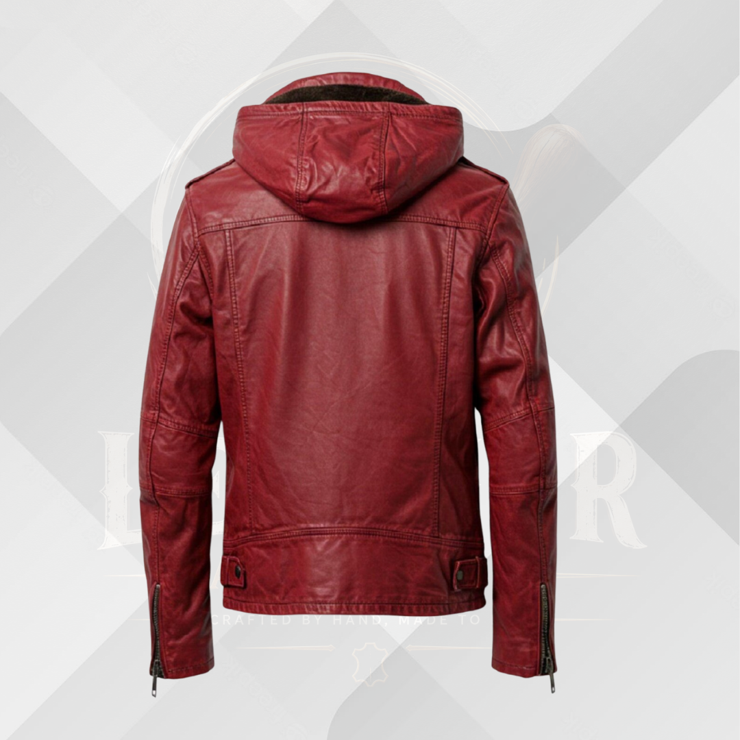 Handmade Men's Scarlet Red Leather Motorcycle Jacket