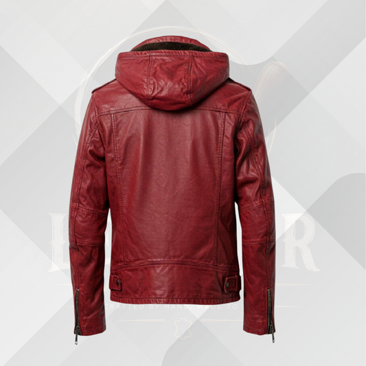 Handmade Men's Scarlet Red Leather Motorcycle Jacket