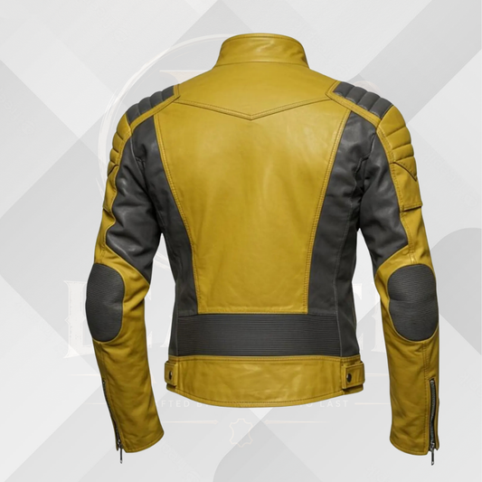 Men's Yellow Black Leather Cafe Racer Jacket – Handmade