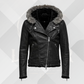 Handmade Men's Black Leather Winter Jacket with Fur Hood