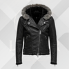Handmade Men's Black Leather Winter Jacket with Fur Hood