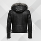 Handmade Men's Black Leather Winter Jacket with Fur Hood