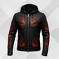 Men's Hooded Black Cowhide Leather Biker Jacket