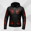 Men's Hooded Black Cowhide Leather Biker Jacket
