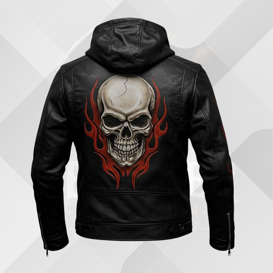 Men's Hooded Black Cowhide Leather Biker Jacket