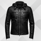Men's Black Genuine Leather Jacket with Hoodie