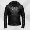 Men's Black Genuine Leather Jacket with Hoodie