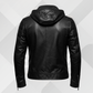 Men's Black Genuine Leather Jacket with Hoodie
