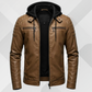 Men's Brown Genuine Leather Jacket with Hood